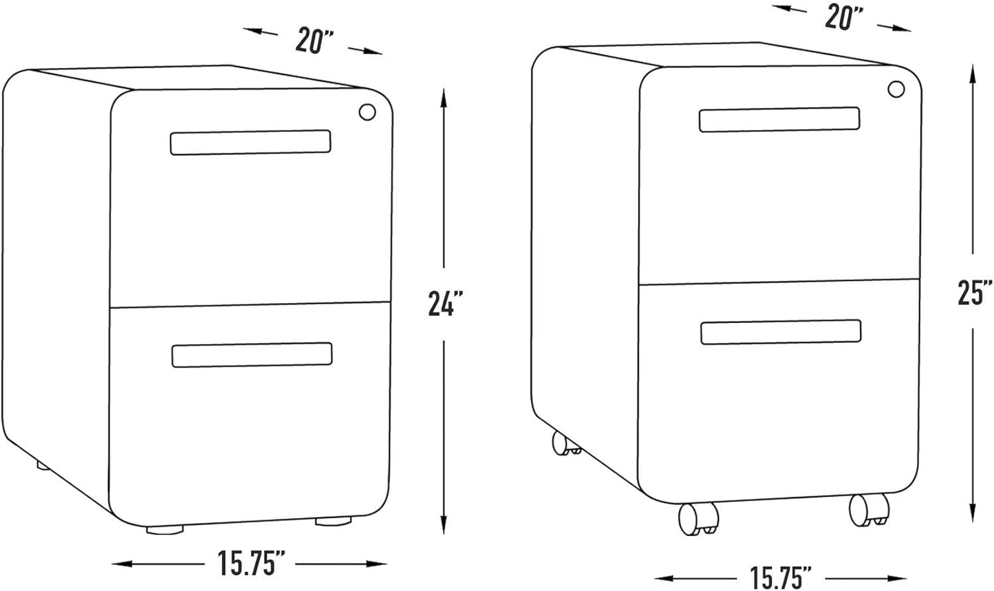2 Drawer Mobile File Cabinet with Lock - Under Desk Metal Filing Cabinet
