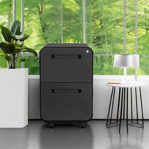 2 Drawer Mobile File Cabinet with Lock - Under Desk Metal Filing Cabinet